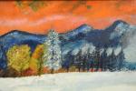 BARDONE (Guy) "Paysage de neige au ciel orange", hst, sbd,...