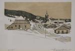 BICHET (Pierre) "Village du Haut-Doubs sous la neige ", lithographie...