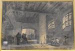CICERI (Eugène) "L'atelier de forgeron" fusain, sbd, 26,5x38,5