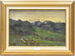 DESBROSSES (J.) "Paysage de montagne, le Mont-Blanc vu de Sallanches" hst,...