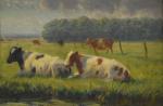 ANONYME "Vaches au pâturage" hsi, 41x61