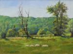 BONDENET (Pierre) "Moutons dans un champ" , pastel, 25x33