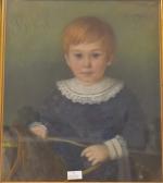 CRISTOFARI "Portrait d'enfant sur son petit cheval" pastel, 1914, 52x44