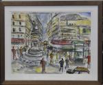 DUBUC (Roland) "Place de Clichy - Paris, brasserie Wepler" aquarelle,...