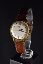 DODANE : montre d'homme ronde en métal plaqué or, cadran crème,...