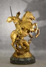 FREMIET (Emmanuel) "Saint-Georges terrassant le dragon"  bronze à patine...