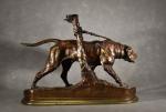 MENE (P-J) "Le chien de chasse" bronze à patine brune,...