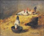 BERTAULD (C.) "Les poules" hst, sbd, 22x27