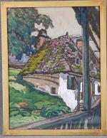 BICHET (C.) « Maison », aquarelle et gouache, sbg,  31x23
