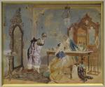 CAPOBIANCHI (V.)  "Scène d'intérieur", aquarelle et craie, 19, 5x24