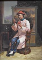 DELAMARRE (Théodore Didier) (1824-1883) "Dignitaire chinois assis au bol de...