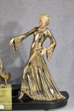 GORI (G.) « Femme au couple de Barzoïs » sculpture en régule...