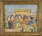 BRET (Paul) "Scène de marché au Parthénon", hsp, sbg, 46x55