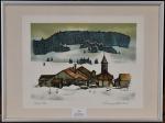 BICHET (Pierre) " Village comtois sous la neige" lithographie n°147/150, 20x27...