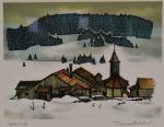 BICHET (Pierre) " Village comtois sous la neige" lithographie n°147/150, 20x27...