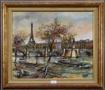 DUMONT (Claude) "Paris, la Seine et la Tour Eiffel" hst,...