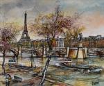 DUMONT (Claude) "Paris, la Seine et la Tour Eiffel" hst,...