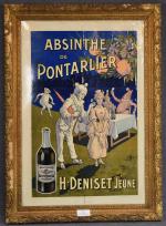 CARTON publicitaire lithographié Absinthe de Pontarlier, H. Deniset Jeune d'après...