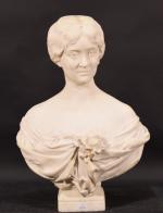 ANGUE (F.) : "Buste d'une jeune femme" marbre blanc, h...