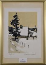 BICHET (Pierre) « Village sous la neige » lithographie n°76/150, 20x15 env.