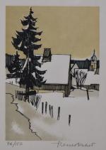 BICHET (Pierre) « Village sous la neige » lithographie n°76/150, 20x15 env.