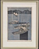 BICHET (Pierre) "Barques dans le Tonkin", lithographie E/A, sbd, 53x38