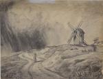CABAT (Louis) "Le moulin de Bercenay" fusain, sbc, 43x56,5