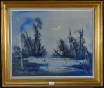 COMTE (Roger) "Bord d'étang bleu" hsp, sbg, 50x61