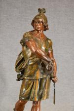 PICAULT "Bellum", sculpture en régule à patine brune, socle marbre,...