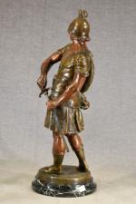 PICAULT "Bellum", sculpture en régule à patine brune, socle marbre,...