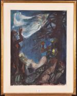 AUJAME (Jean)" Incantation la nuit" aquarelle, sbg, 1965, 64x48