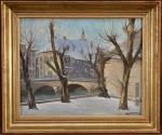 CUSENIER (Roger) "Ornans hivernal, vue sur le grand pont", hst,...