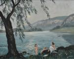CHAPATTE (Henri) "Baigneuses au bord du lac" hsp, sbd, 65x81...