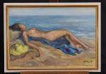 CHAPATTE (Henri) " Femme nue sur la plage ", hst,...