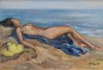 CHAPATTE (Henri) " Femme nue sur la plage ", hst,...