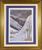 DUGRANDMONT (Jean-Pierre) "Village sous la neige", daté février 1995, aquarelle,...
