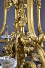 BARBEDIENNE (Ferdinand)  : important lustre en bronze à patine...