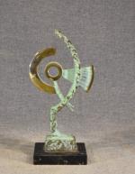 GONEZ (Paul) "Composition symboliste" bronze à patine verte et dorée...
