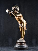 KLEY (Louis) "Joueur de trompette", bronze à patine brune, h...