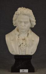 HERTIG (L.) (Besançon 1880-1958) " Beethoven" rare buste en marbre,...
