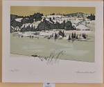 BICHET (Pierre) "Lac Saint-Point sous la neige", lithographie, numéroté 44/150...