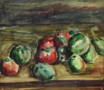 CHABOUDE (Jean) "Composition aux pommes" aquarelle, sbd, datée 1955, 38,5x44