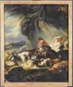 DESHAYES (Jean-Baptiste) (1729-1765) (attribué à) "La transhumance" toile marouflée sur...