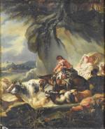 DESHAYES (Jean-Baptiste) (1729-1765) (attribué à) "La transhumance" toile marouflée sur...