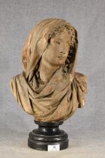 CARRIER (A.) « Buste de jeune femme au voile », terre cuite, h...
