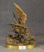 MOIGNIEZ (Jules) (1835-1894) "La bécasse des marais" bronze à patine...