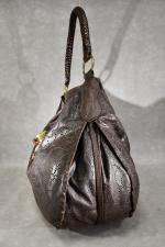 NINORITY : sac besace en cuir chocolat à décor de...