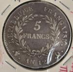 FRANCE : piéce de 5 fr Napoléon Bonaparte 1° consul...