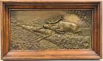 ANONYME "Cerf et biche" plaque en bronze, 21x44,5