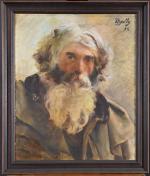 BAILLE (Louis Eugène) (Besançon 1860-1956) "Homme barbu à la gabardine",...